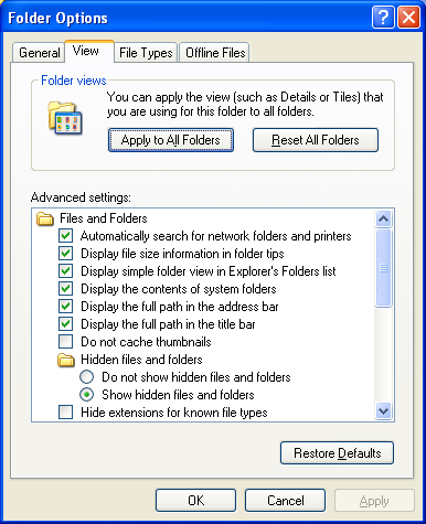 Windows Explorer - Show Hidden Files and Folders